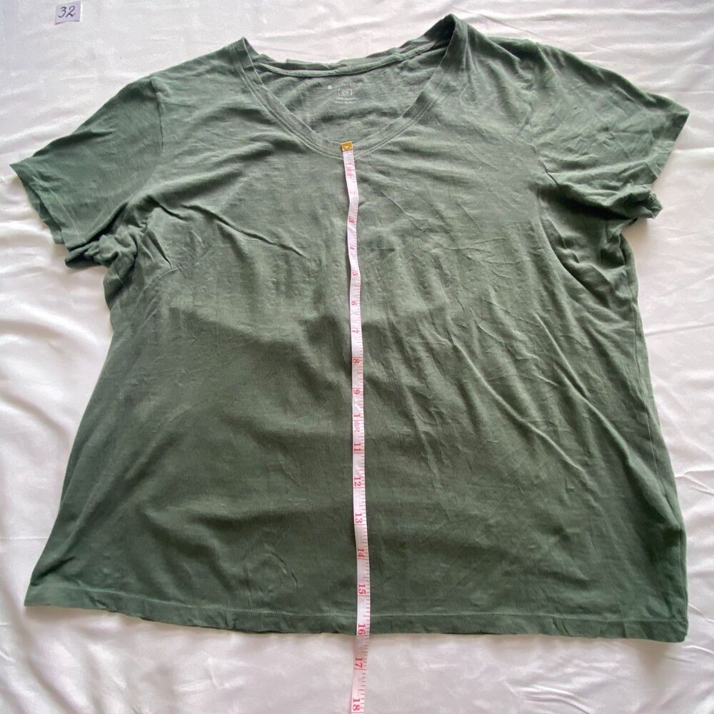 Architect Women 2X Green Solid V Neck Short Sleeve Cotton T Shirt